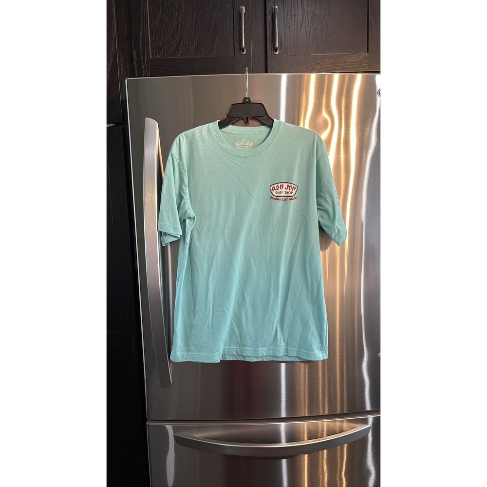 Ron Jon Surf Shop T-Shirt Panama City Beach Women's SZ L Light Aqua Short Sleeve